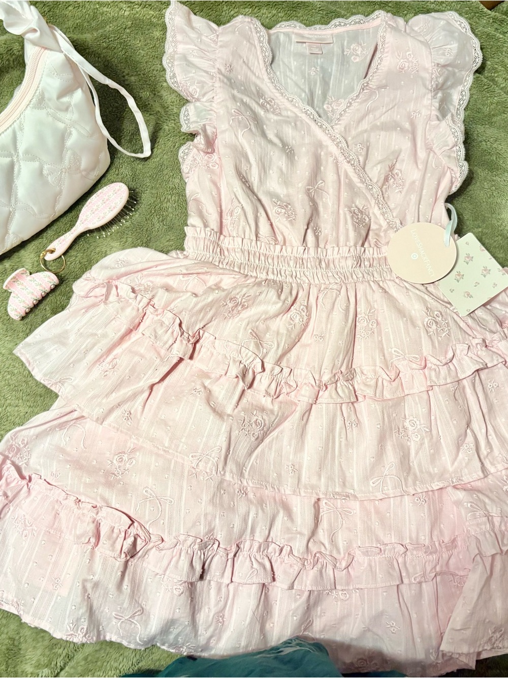 LoveShackFancy Girls' Light Pink Ruffle Tiered Dress